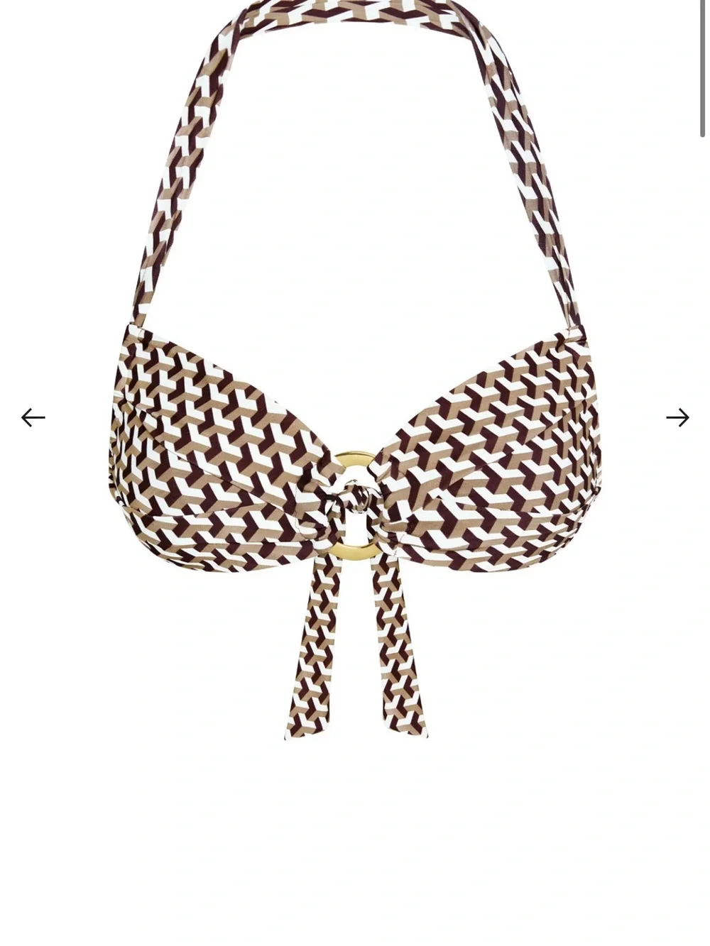 Monday Swimwear Brown & Cream Geometric Halter Bikini Top with Gold Ring